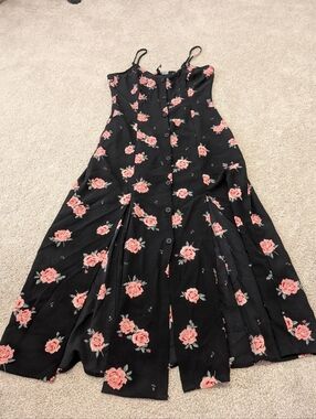 H&M Divided Button Down Black Pink Rose Floral Sleveless Slit Leg Dress 4